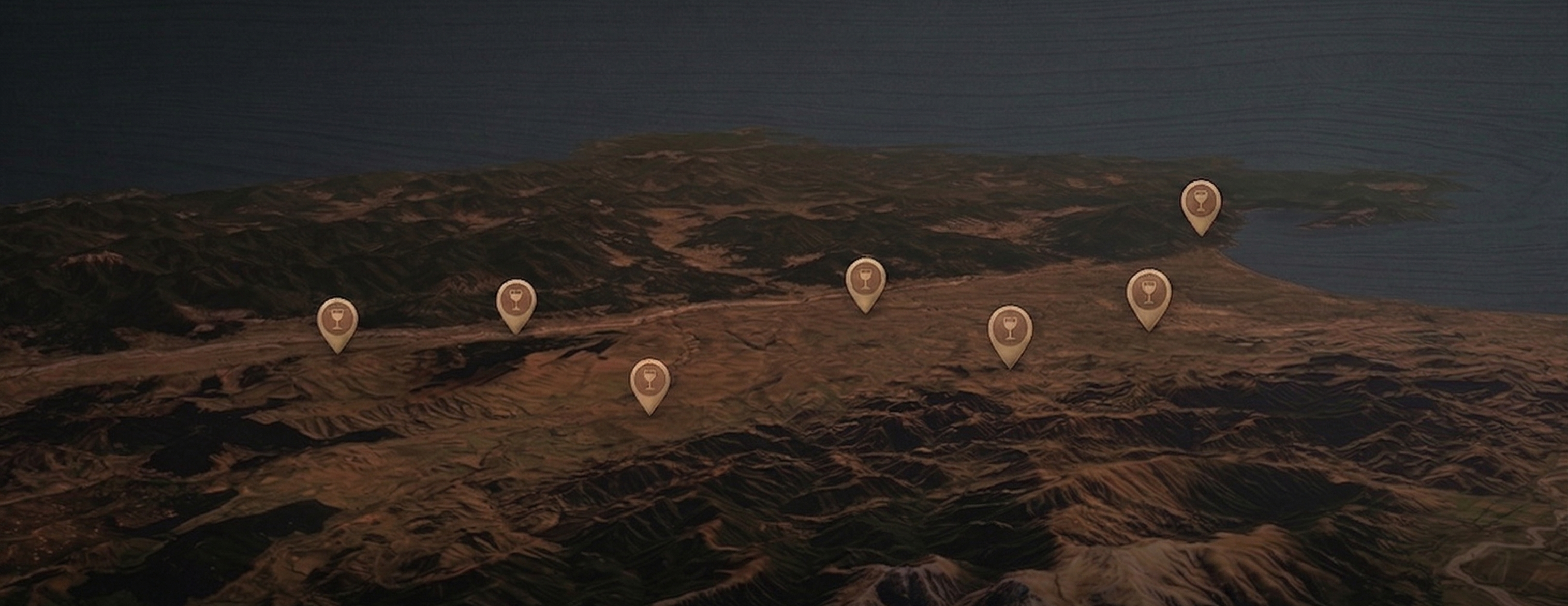 3D map view showing Robin Hood Bay vineyards across Marlborough